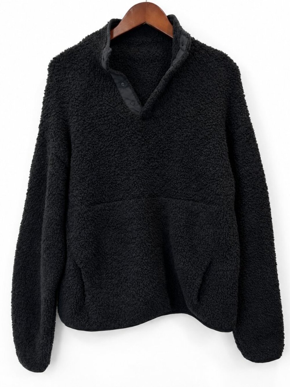 SKIMS Cozy Knit Pullover Onyx Black Teddy Sherpa Fleece Snap Neck L/XL